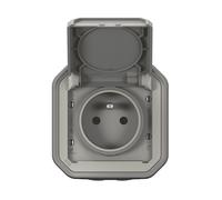 Prise terre 1 poste étanche grise complet Legrand Plexo
