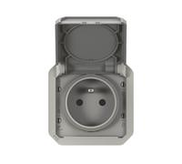 LEGRAND - Prise Etanche IP55 avec Terre Plexo - Prise 2P+T 16A avec Volet - À Compléter avec une Plaque de Finition ou un Boîtier Plexo - Fabriqué En France - Gris