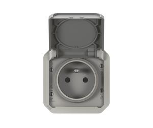 Prise terre étanche composable avec volet Plexo 1 poste gris Legrand
