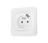 Prise terre + USB 1 poste LAP Complet Blanc