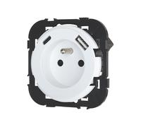 Prise terre + USB A+C 1 poste LAP Composable Blanc