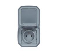 Prise terre + va-et-vient verticale étanche complet Plexo 2 postes gris Legrand