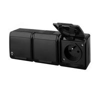 Prise triple - HERMES - IP44 - 16A - 250V - Noir étanche en saillie