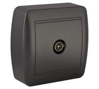 Prise TV de surface de couleur graphite, parfaite pour le montage mural et pour connecter des appareils audio et vidéo, offrant polyvalence et élégance dans n'importe quel environnement.