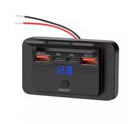 Prise USB 12 V/24 V, 4 ports (2 ports USB-C PD + 2 ports QC3.0), chargeur rapide 50 W avec interrupteur et voltmètre, chargeur USB de voiture pour camping-car, voiture, camion, bateau, marine