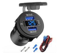 Prise USB 12 Volts Double Port QC 3.0 et Prise Chargeur USB C PD3.0 pour Voiture, Kit de Remplacement de Prise Allume-Cigarette 12V étanche avec Voltmètre et Interrupteur pour Voiture, Bateau, Camion