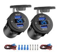 Prise USB 12 Volts Double Port QC 3.0 et Prise Chargeur USB C PD3.0 pour Voiture, Kit de Remplacement de Prise Allume-Cigarette 12V étanche avec Voltmètre et Interrupteur pour Voiture, Bateau, Camion