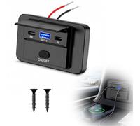 Prise USB 12V 24V pour Camping-Car, 90W, 3 Ports avec Interrupteur | 2 Ports USB C PD 36W et 1 Port USB A QC 3.0 18W, Montage en Surface 12-24V pour Voiture Bateau Moto Bus Camping-Car et Van
