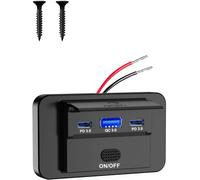 Prise Usb 12v Montage En Surface Léger Double Port Usb C 36w Et Qc3.0 18w Pour Voiture,12v/24v Panneau De Usb Commande Prise Charge Rapide Avec Led Pour Voiture Marine Camion Camping-Car Suv