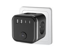 Prise USB 7 en 1 3 680 W, multi-mur avec 3 prises CA, 2 type C et interrupteur, multiprise avec USB, chargeur voleur pour maison, bureau, noir