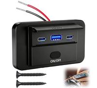 Prise USB 90W Encastrable 12V Chargeur Voiture Double USB C 36W QC3.0 18W | Chargeur Voiture USB A USB C avec Interrupteur Prise Charge de Remplacement pour Camping Car Moto Bateau Camion Marine