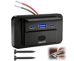 Prise USB 90W Encastrable 12V Chargeur Voiture Double USB C 36W QC3.0 18W | Chargeur Voiture USB A USB C avec Interrupteur Prise Charge de Remplacement pour Camping Car Moto Bateau Camion Marine