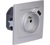 Prise + USB A encastrés + plaque de finition Kalya - Argent - Zenitech