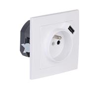 Prise + USB A encastrés + plaque de finition Kalya - Blanc - Zenitech