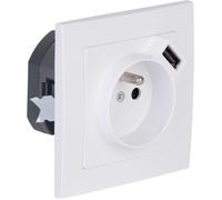 Prise + USB A encastrés + plaque de finition Kalya - Blanc - Zenitech