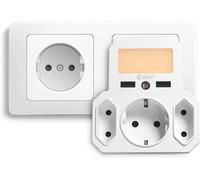 Prise Usb Avec Veilleuse À Gradation & Capteur De Luminosité Multiprise 6 En 1 Avec 2 Usb, 3 Prises (2 Prises Européennes Et 1 Schuko), Compatible Pour Iphone, Smartphone, Ordi[DYB982872]