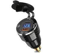 Prise USB C DIN Moto Chargeur, 30W PD3.0 et 18W QC3.0 Dual USB Din Hella Socket Plug Waterproof Aluminum Adaptateur Allume Cigare with LED Voltmeter, pour 12V/24V Ducati Triumph BWM Motorcycles