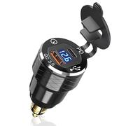 Prise USB C Moto DIN Chargeur, 30W PD3.0 et 18W QC3.0 Dual USB Din Hella Socket with LED Voltmeter, Waterproof Aluminum Adaptateur Allume Cigare Plug pour Moto 12V/24V BWM Ducati Triumph Motorcycles