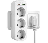 Prise USB C,Multiple Adaptateur Murale 3 Prises électriques frontales Chargeur USB Multiprises avec 3 Sortie AC,1 USB-C et 1 Ports USB-A 5V3.4A Rallonge Electrique pour Domicile,Bureau,Blanc