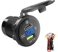 Prise Usb De Voiture 12 V-24 V Usb/Type C Sortie Pd & Qc 3.0 Chargeur De Voiture Rapide 38 W Étanche Avec Voltmètre Led Pour Véhicules, Bateaux, Suv, Camping-Cars, Motos[Shj41909431]