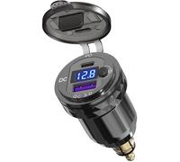 Prise USB DIN Chargeur Rapide de Moto,Qidoe Double Port QC3.0 et USB C Adaptateur Din Hella vers USB avec LED Bleue pour Moto BMW