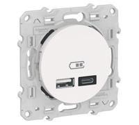 Prise USB double - Odace - Type A+C - Blanc - 5 Vcc - 2,4A - Prêt à poser