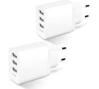 Prise USB Multiple Chargeur, 3-Port 15W USB-A Secteur Adaptateur 5V 3.1A/2A/1A Universel Embout Mural Double Bloc Chargeur Compatible avec iPhone, iWatch, Samsung, Xiaomi, Telephone Multiprise 2-Pak