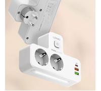 Prise USB Secteur Chargeur, Multiprise Murale 5 en 1 avec 2 Sorties AC,1 Type C et 2 USB Multiprise duex Prise Françaises, Blanc