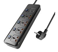 Prises 4 voies avec 4 ports USB-C et 2 ports USB, multiprise universelle avec interrupteur, adaptateur multi-prise pour maison, bureau, voyage, câble d'alimentation de 1,8 m, noir
