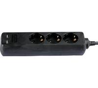 prises d'extension à 3 voies - noir - USB - IP20 - câble de 1,5 m