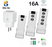 Prises électriques sans fil pour ventilateur, lampe, machine à café, interrupteur à télécommande, prise UE FR, 110V, 220V, 16A, RF433 Mhz 1Socketes 2Remote