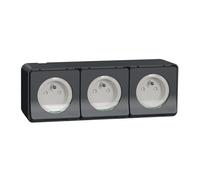 Schneider Electric – Prise Mureva Styl MUR36038 – 3x 2P+T Schuko précâblées saillie IP55 IK08 gris