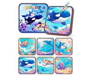 Prism Petal Sea Fish Océan réutilisable Livre de Peinture à l'eau Jouets pour Les Enfants, Livres d'aquarelle Magique Jouet de Voyage éducatif avec Stylo à Eau Conte de fées