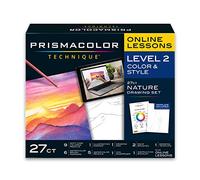 Prismacolor Technique, fournitures d'art et cours d'art numérique, ensemble de dessin de la nature, niveau 2, crayons aquarelle, marqueurs pinceaux, et plus encore, dessin de paysage coucher de
