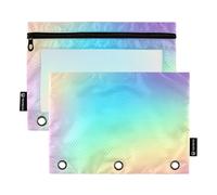 Prismatic Rainbow Lot de 2 trousses à crayons chic avec 3 anneaux et fermeture éclair pour classeurs d'école, pochettes transparentes pour salle de classe 24,9 x 18 cm