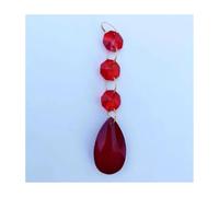 Prisme en cristal suspendu, 2 pièces, gouttes de larmes, pendentif, perles octogonales, pièces de décoration(Red)