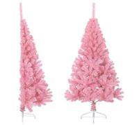 Prissent Demi Sapin de Noël Artificiel avec Support Rose 150 cm PVC Christmas Tree Realiste avec Décoré Albero di Natale Arbre de Noel Exterieur Lumineux Mini Décoration Noel