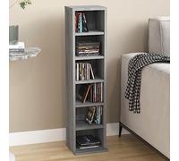 Prissent Meuble CD Gris Sonoma 21 x 20 x 88 cm en bois multicouche Bibliothèque Haute Meubles Gain de place