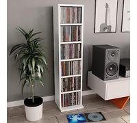Prissent Meuble Porte-CD Blanc 21 x 20 x 88 cm en Bois Multicouche, Meuble de Salon, Bibliothèque Étroite et Haute Étagère
