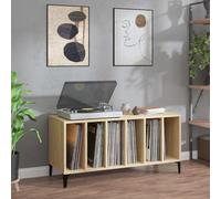 Prissent Meuble Porte-Disques en Bois 100 x 38 x 48 cm, Multicouche, Vinyle, Meuble de Salon, TV Mobile, Basse, Bibliothèque Chêne Sonoma
