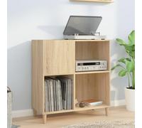 Prissent Meuble Porte-Disques en Chêne Sonoma - Meuble TV Salon, Étagère CD/Vinyle, Bibliothèque Bois - 84,5 x 38 x 89 cm - Armoire Multifonction Étroite