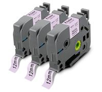 Pristar Lot de 3 rubans d'étiquettes de rechange compatibles avec Brother TZe-MQF31 TZe TZ 12 mm 0,47 mm pour P-Touch PT-H110 PT-D210 PT-D600 PT-D450, noir sur violet pastel, 1,27 cm x 8 m