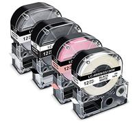 Pristar Lot de 4 rubans d'étiquettes compatibles pour Epson LK-4WBN LK-4RBL LK-4SBM LK-4BWV 12 mm 1/2" pour Epson LabelWorks LW300 LW400 LW600P LW700 Noir sur blanc/rose/argent mat, blanc sur noir