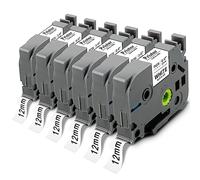 Pristar Lot de 6 rubans adhésifs de rechange pour TZe-FX231 12 mm 1,2 cm Flexible-ID laminés pour Brother Ptouch PT-D200 PT-D210 PT-D600 PT-D400 PT-H100 PT-H110 Noir sur blanc