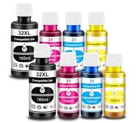 Pristar Lot de 8 bouteilles d'encre 31 32XL compatibles avec HP 31 32XL compatible avec Smart Tank 5101 5102 7301 7001 7602 5000 6001 Plus 551 651 455 457 450 Réservoir d'encre tout-en-un