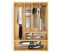 Pristine Bamboo Organiseur de plateau d'argenterie - Porte-couverts pour tiroir, petit tiroir de cuisine en bois extra profond pour cuillères, fourchettes, couteaux, couverts (6 emplacements)