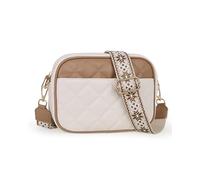 Prite Sac à Main Femme en Cuir PU Sac Bandoulière avec Color-Blocking Design Crossbody bag avec Sangle Réglable et Amovible Petit Sac pour Shopping, Voyage, Quotidien (Beige-Brun)