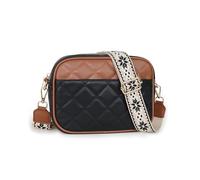 Prite Sac à Main Femme en Cuir PU Sac Bandoulière avec Color-Blocking Design Crossbody bag avec Sangle Réglable et Amovible Petit Sac pour Shopping, Voyage, Quotidien (Noir-Brun)