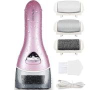 PRITECH Râpe Pieds Electrique Professionnel Rechargeable IPX6 Enlevez les callosités sur les pieds IPX6 étanche avec 3 Rouleaux(BCM-1138) (ROSE)