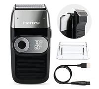 PRITECH Rasoir Électrique 2-en-1 pour Hommes - Rasoir à Lame Foil & Tondeuse Escamotable pour Barbe et Crâne, 3 Vitesses Réglables, Rechargeable LED (Noir et Argent)